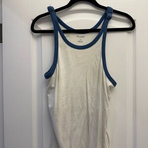 Pilcro Cream Tank with Blue Trim and Knot Straps